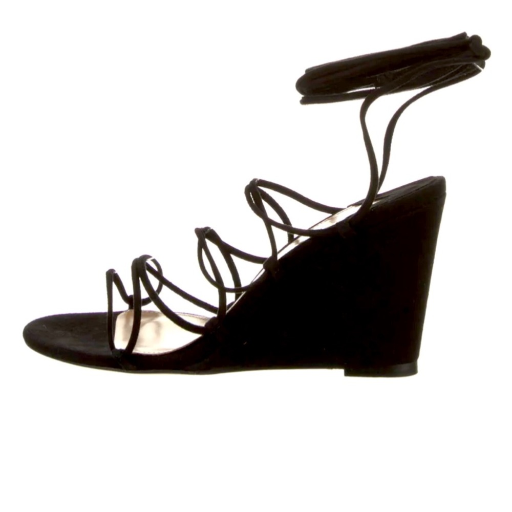 NEW Tamara Mellon Black Suede Lace Up Wedges